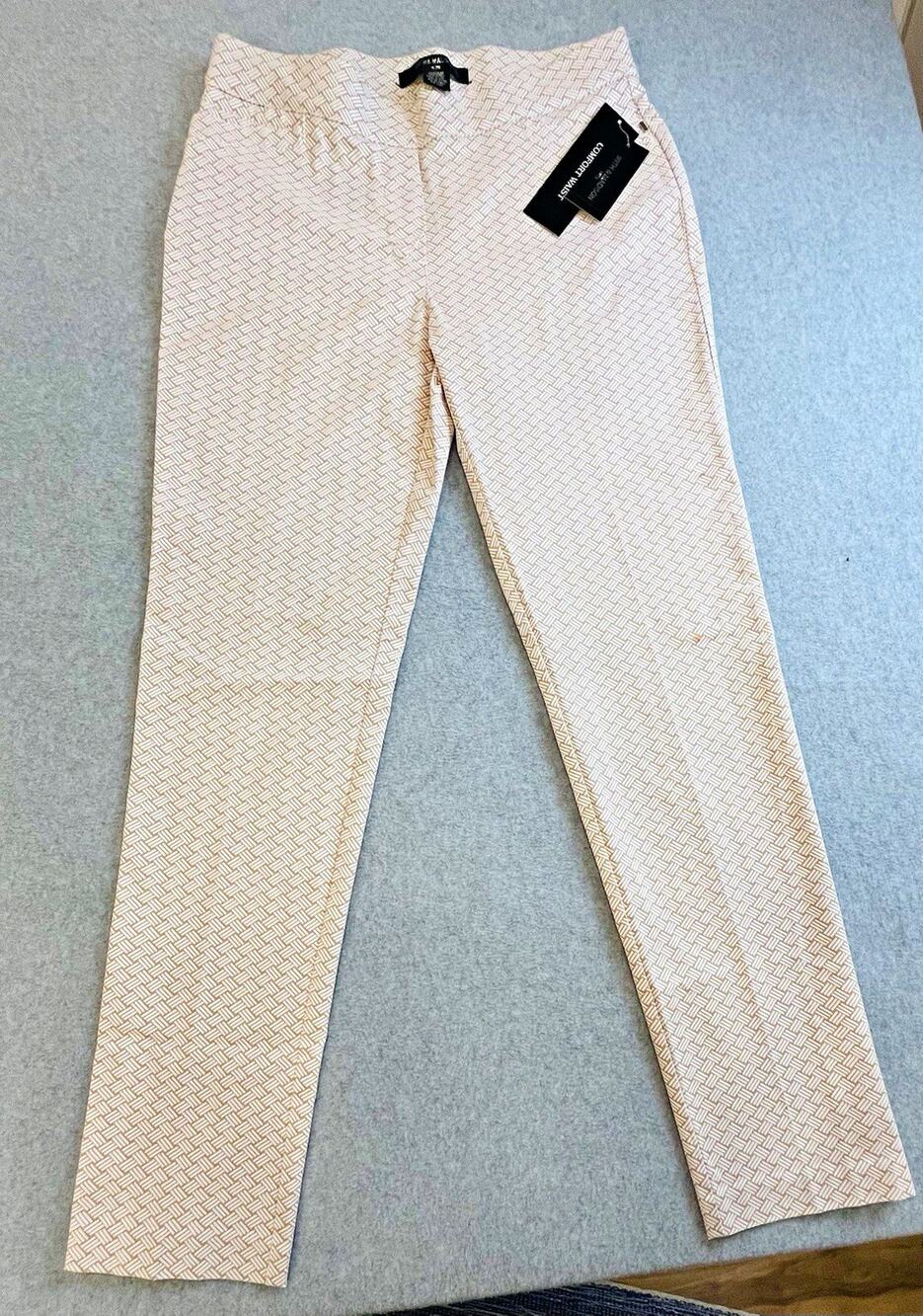 89th & Madison Dress Pants Straight Leg Beige/White Geometric Knit Stretch Sz M